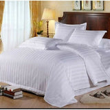 White Cotton Four Piece Stripped Duvet -cover Sets
