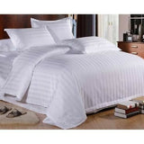 White Cotton Four Piece Stripped Duvet -cover Sets