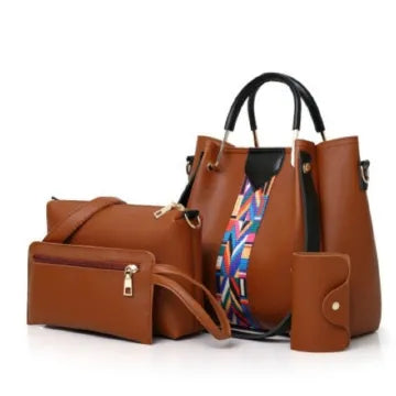Elegant 4-Piece Waterproof PU Leather Handbag Set: Shoulder Tote & Sling Bags