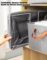 Jaza Keja Foldable Fabric Storage Organizer Box with Steel Frame, Gray