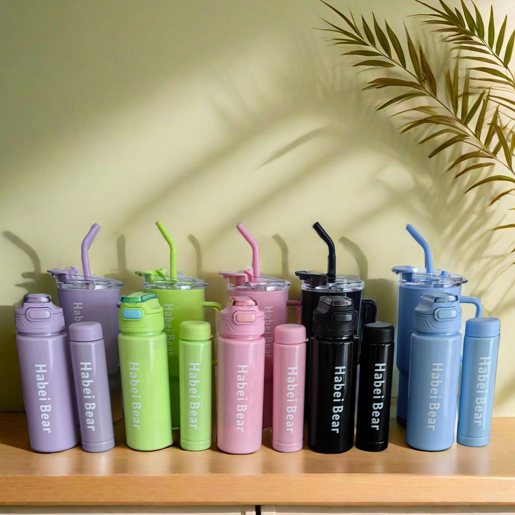 Frosted 3-Piece Large Capacity Plastic Sports Water Bottle Set for Car, Gym, Office