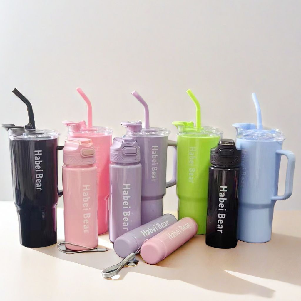 Frosted 3-Piece Large Capacity Plastic Sports Water Bottle Set for Car, Gym, Office