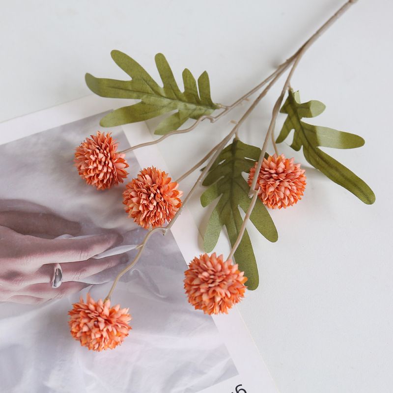 Artificial 5-Head Dandelion Ball Flower Silk Bouquet Home Decor
