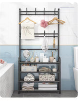 Space-Saving 5-Layer Freestanding Shoe Rack, Coat & Hat Hanger, Integrated Storage Organizer