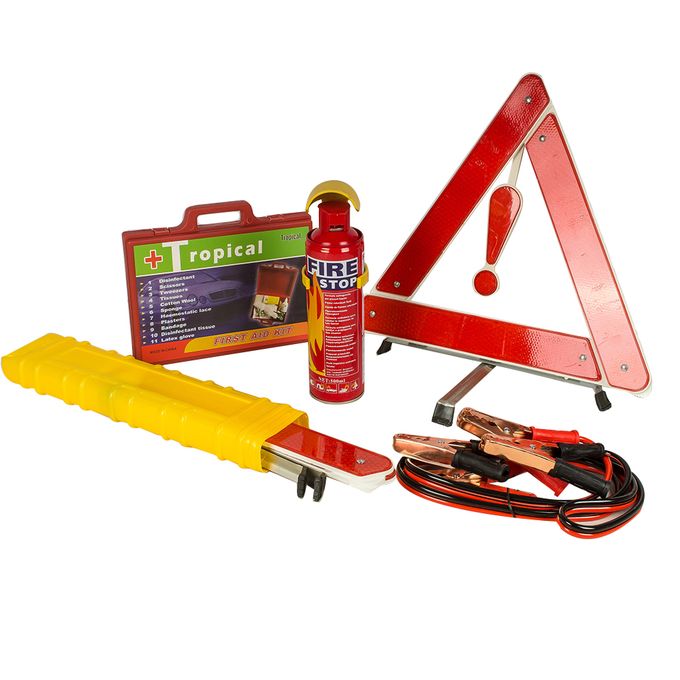 Road Safety Emergency Kit 2 Reflective Triangles Fire Extinguisher First Aid Kit Red PVC