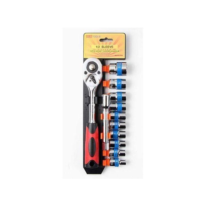 12-Piece Chrome Vanadium Steel Socket Ratchet Wrench Set 1/2 Inch Drive
