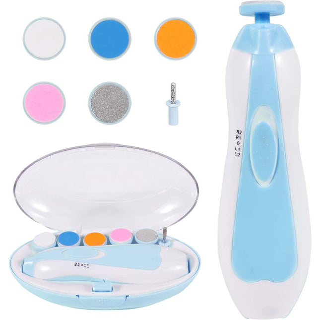 Baby Nail Trimmer Electric, Low Noise Newborn Safe Nail Clipper Kit with Light and Replaceable 6 Grinding Heads