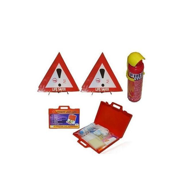 Warning Triangle Fire Extinguisher First Aid Kit Bundle Life Saver