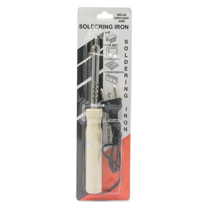 40W Electric Soldering Iron - Silver, Wood & Metal, 9.5 in Length, Ideal for PCB & Electronics