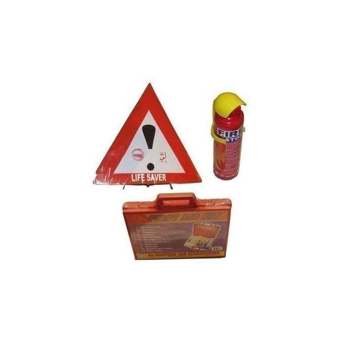 Car Life Saver Hazard Sign Fire Extinguisher First Aid Kit Bundle