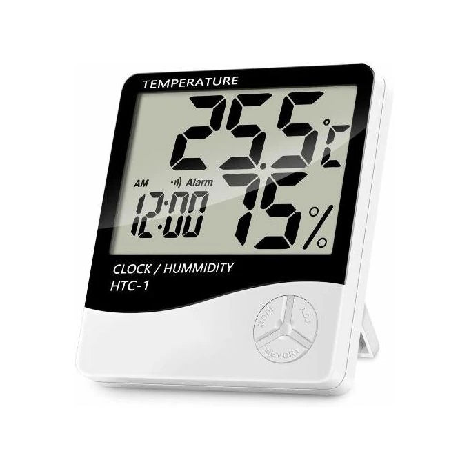 HTC-1 Digital Alarm Clock Thermometer Hygrometer Calendar Temperature Humidity Monitor White