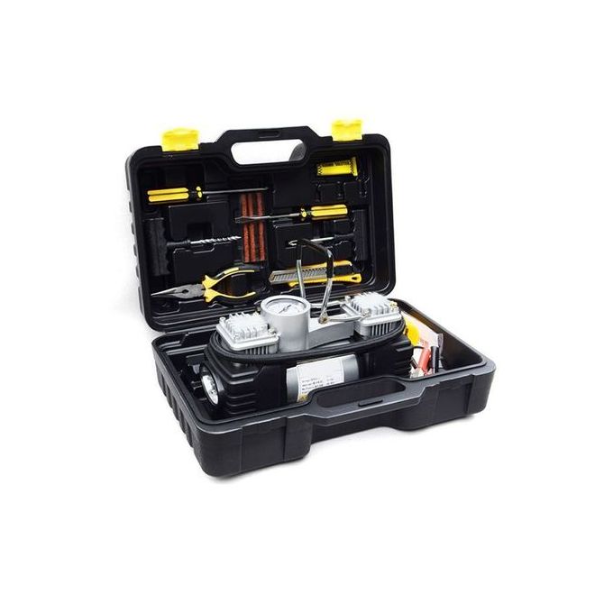Double Cylinder Car Air Compressor 150 PSI 12V Portable Tire Inflator Black PVC LED Display