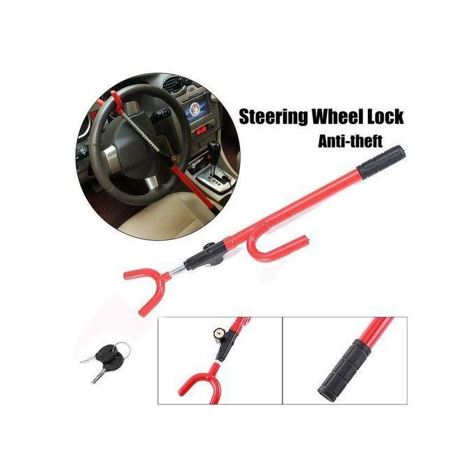 Red Hardened Steel Anti-Theft Steering Wheel Lock