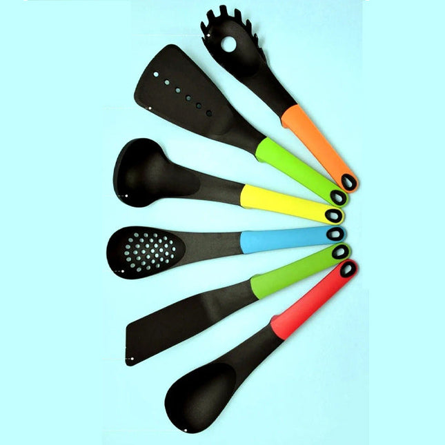 High Heavy duty high temperature resistant 200⁰C silicone nonstick serving spoon set of 6pcs plus stand