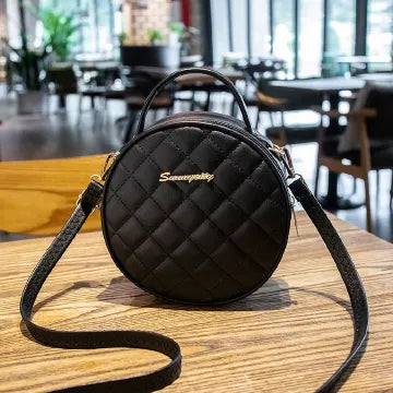 Lingge Embroidery Women's Mini Round Crossbody Shoulder Bag