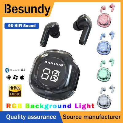 Air39 Transparent TWS Bluetooth Earbuds with 7LED Display HiFi Sound