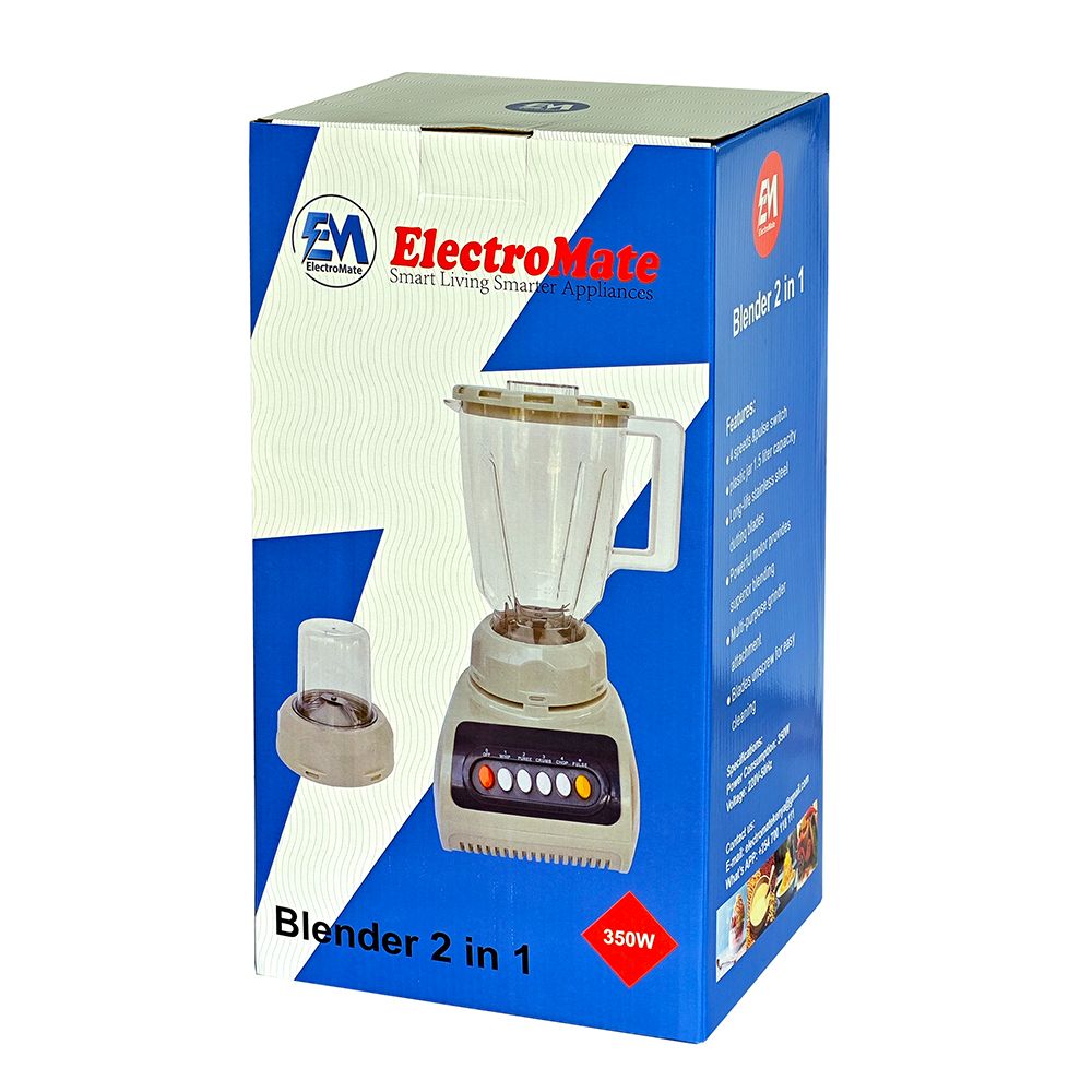 Powerful ElectroMate 2-in-1 Multifunctional Blender: Juicer, Grinder, 1.6 Quart Capacity