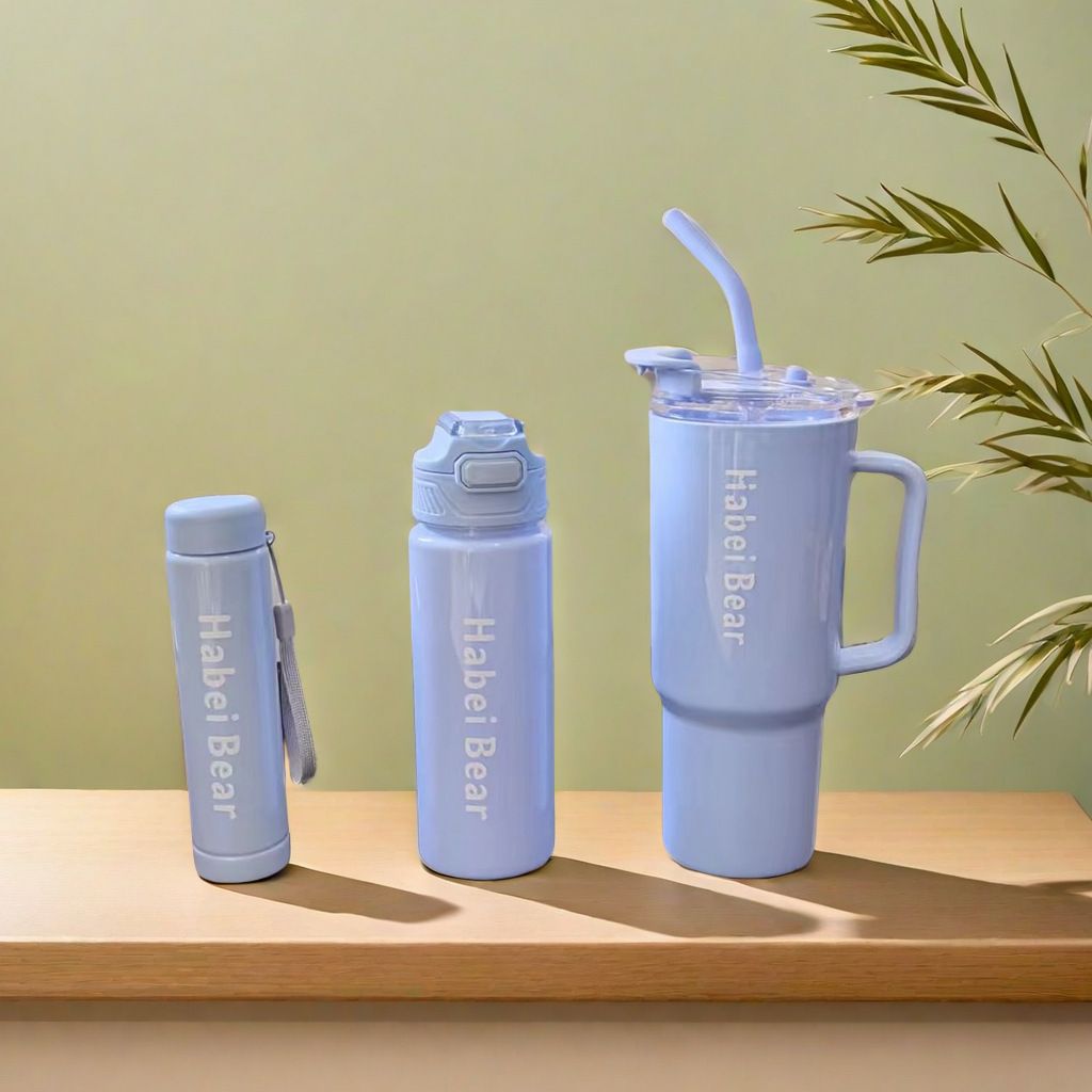 Frosted 3-Piece Large Capacity Plastic Sports Water Bottle Set for Car, Gym, Office