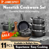Jamespot 11-Piece Aluminum Non-Stick Cookware Set: Multi-Size Pots, Lids, Frying Pan