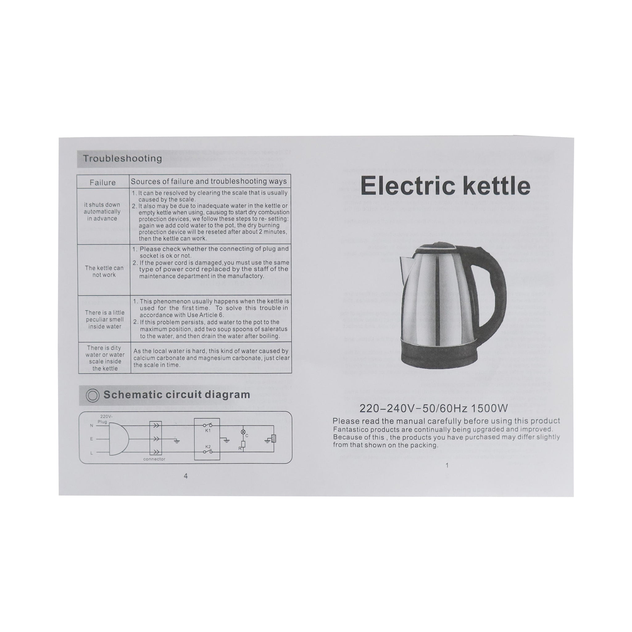 IPCONE 2L 1500W Stainless Steel Cordless Electric Kettle for Fast Boiling Water