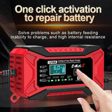12V 6A Smart Pulse Car Battery Charger for Motorcycles, Ships, Lead-Acid, LiFePO4