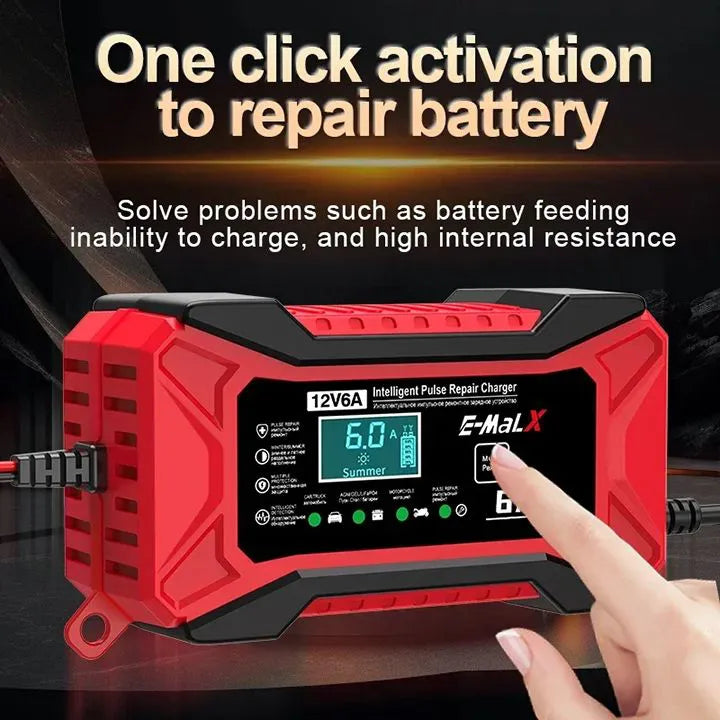 12V 6A Smart Pulse Car Battery Charger for Motorcycles, Ships, Lead-Acid, LiFePO4