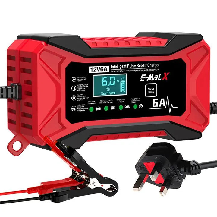12V 6A Smart Pulse Car Battery Charger for Motorcycles, Ships, Lead-Acid, LiFePO4