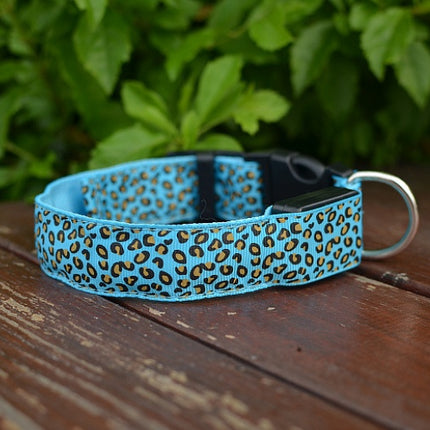 LED Dog Collar Safety Adjustable Nylon Leopard Pet Collar