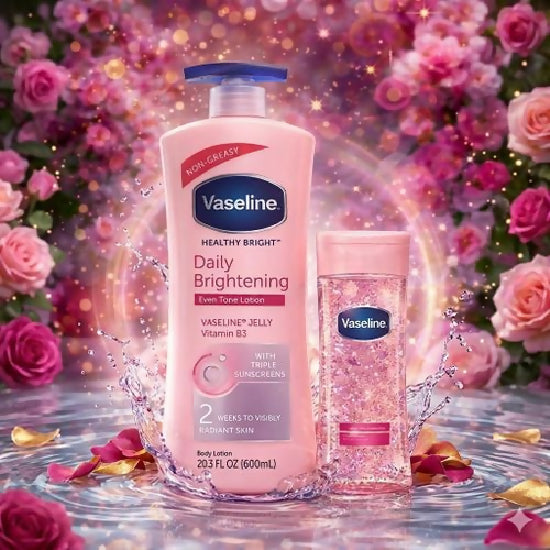 Vaseline Daily Brightening Even Tone Lotion 600ML + Intensive Care Vitamin B3 Body Oil 200ML