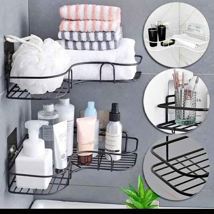 Self-Adhesive Metal Bathroom Corner Rack Storage Shelves, Steel Bathroom Corner Shelf Organizer