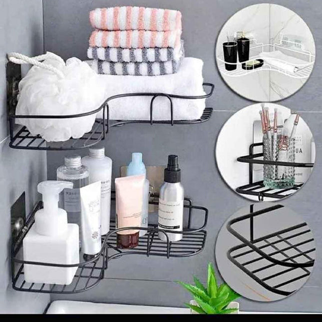 Self-Adhesive Metal Bathroom Corner Rack Storage Shelves, Steel Bathroom Corner Shelf Organizer