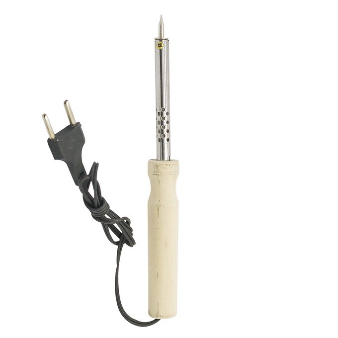 40W Electric Soldering Iron - Silver, Wood & Metal, 9.5 in Length, Ideal for PCB & Electronics