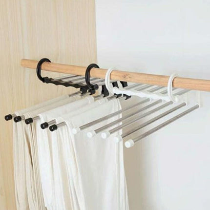 5 in 1 Stainless Steel Multi-Purpose Pants Hangers Jeans Clothes Organizer Folding Storage Rack Space Saver for Hanging