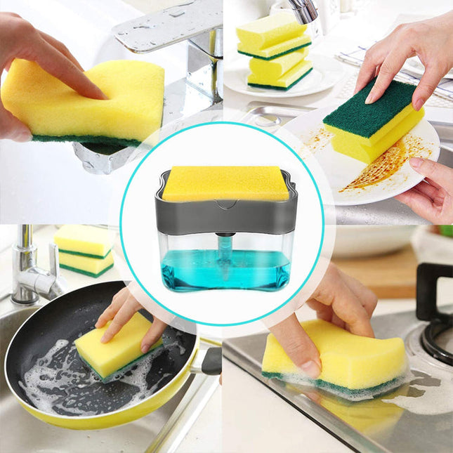 Soap Dispenser Soap Pump Sponge Caddy Creative Kitchen 2-in-1 Manual Press Liquid Soap Dispenser With Washing Sponge
