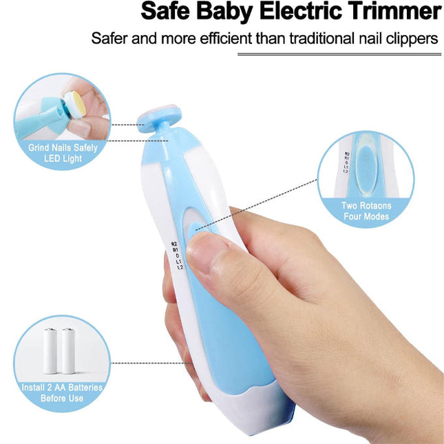 Baby Nail Trimmer Electric, Low Noise Newborn Safe Nail Clipper Kit with Light and Replaceable 6 Grinding Heads