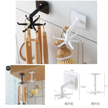Multifunction shelf 6 rotating hooks organizer, 360 Degree Rotating Design, Adhesive Sticker