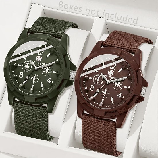 2-Piece Unisex Casual Quartz Watch Set with Durable Canvas Straps