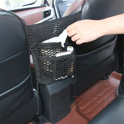 Super stretch 3 slot net organizer for in between car front seats