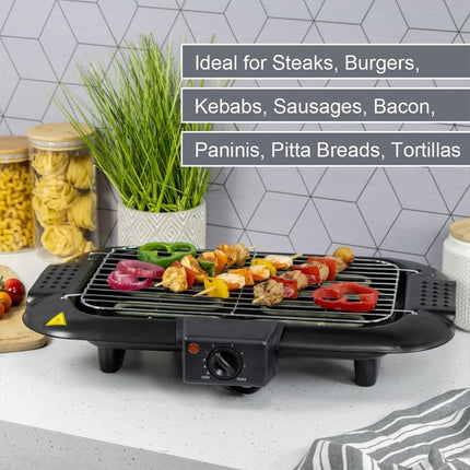 Electric Barbecue Grill 2000W Table Grill, 5 Adjustable Temperature with Overheat Protection - Space Saving, Detachable Heating Element