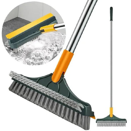 3 in 1 Floor V-shaped  Scrubinbg Brush with Stiff Bristles & a Scrapper