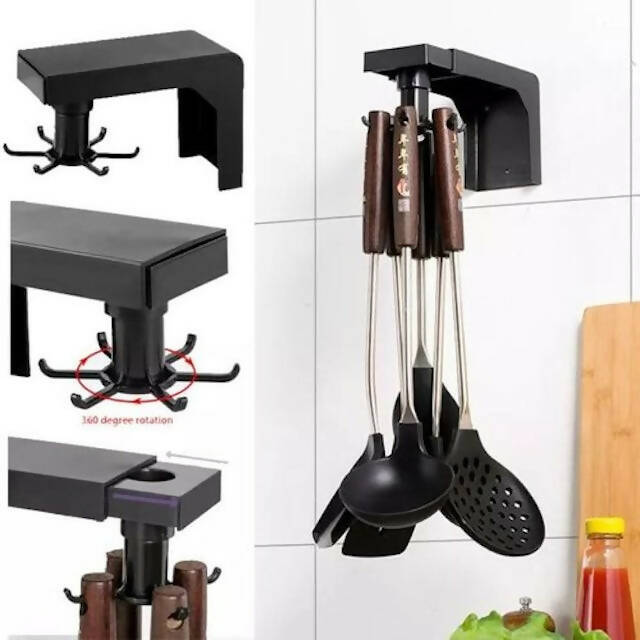 Multifunction shelf 6 rotating hooks organizer, 360 Degree Rotating Design, Adhesive Sticker