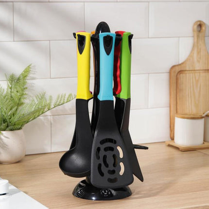 High Heavy duty high temperature resistant 200⁰C silicone nonstick serving spoon set of 6pcs plus stand