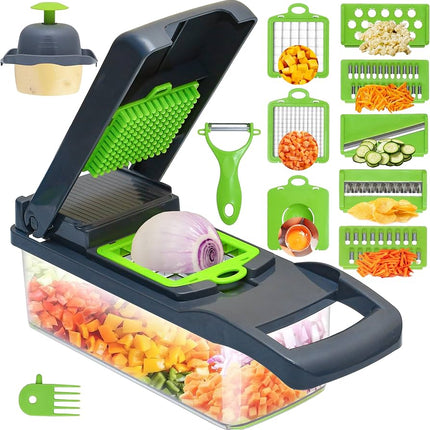 16-Piece Multifunction Vegetable Slicer & Chopper with Drain Basket
