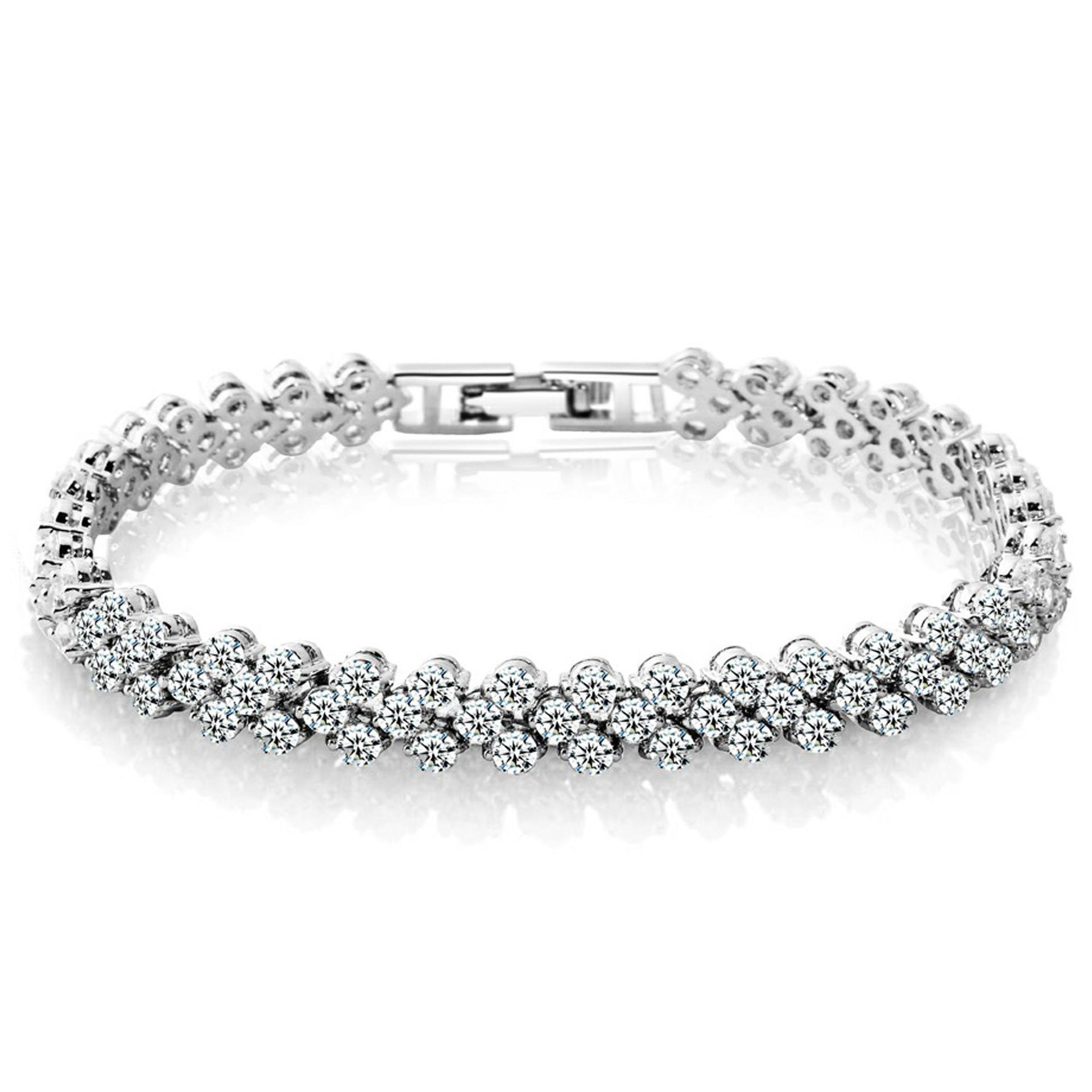 Elegant Rose Gold Roman Crystal Heart Chain Women's Bracelet - Fashion Bangle