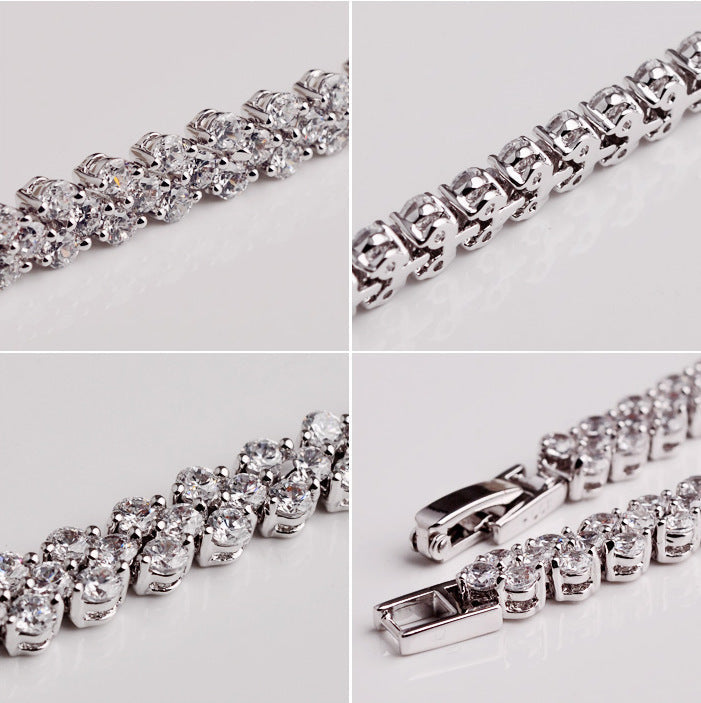 Elegant Rose Gold Roman Crystal Heart Chain Women's Bracelet - Fashion Bangle