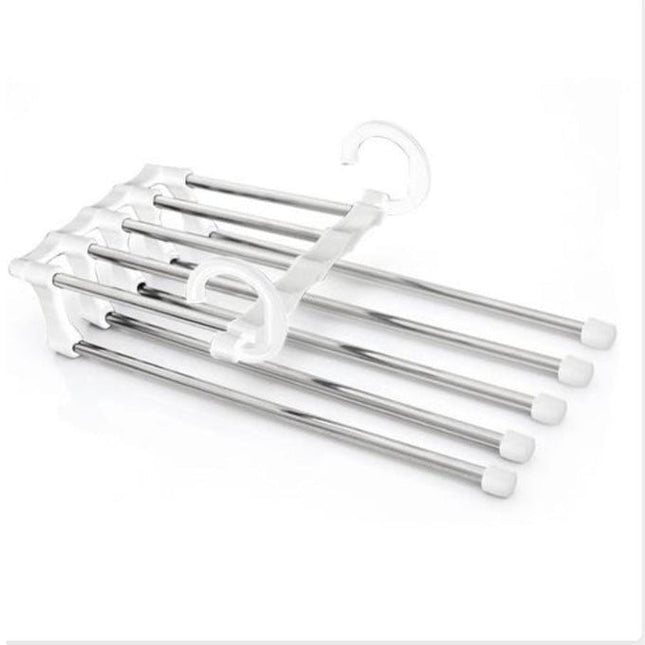 5 in 1 Stainless Steel Multi-Purpose Pants Hangers Jeans Clothes Organizer Folding Storage Rack Space Saver for Hanging