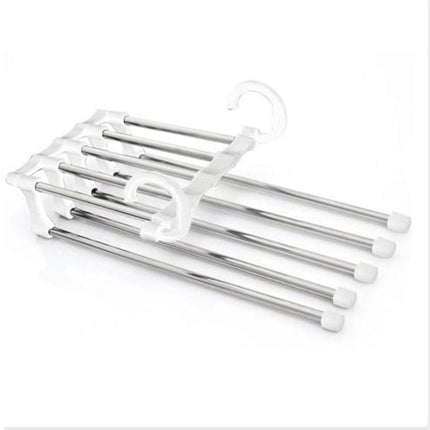 5 in 1 Stainless Steel Multi-Purpose Pants Hangers Jeans Clothes Organizer Folding Storage Rack Space Saver for Hanging