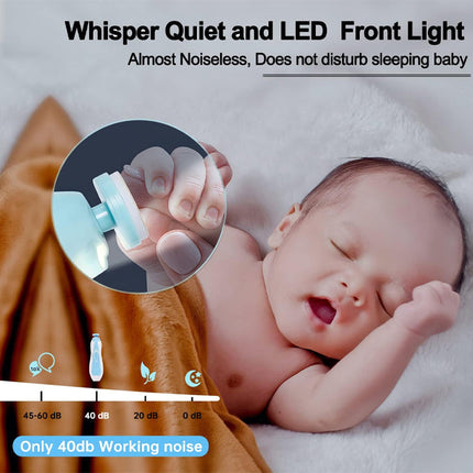Baby Nail Trimmer Electric, Low Noise Newborn Safe Nail Clipper Kit with Light and Replaceable 6 Grinding Heads