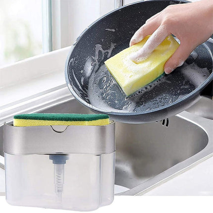 Soap Dispenser Soap Pump Sponge Caddy Creative Kitchen 2-in-1 Manual Press Liquid Soap Dispenser With Washing Sponge