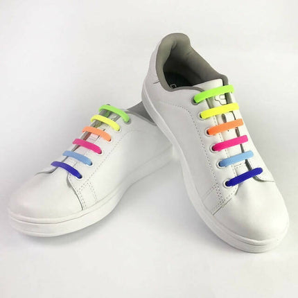 Silicone Shoelaces Set of 12pcs, Tieless Stretchy Flat Elastic Silicone Shoe Laces, Easy Lacing for Athletic, Sneakers, Board & Casual Shoes